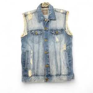 H&M Men's Light Blue Distressed Denim Vest
